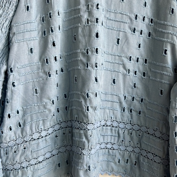 ZARA TRF Collection Blue Eyelet Bell Sleeves Top - Picture 16 of 16